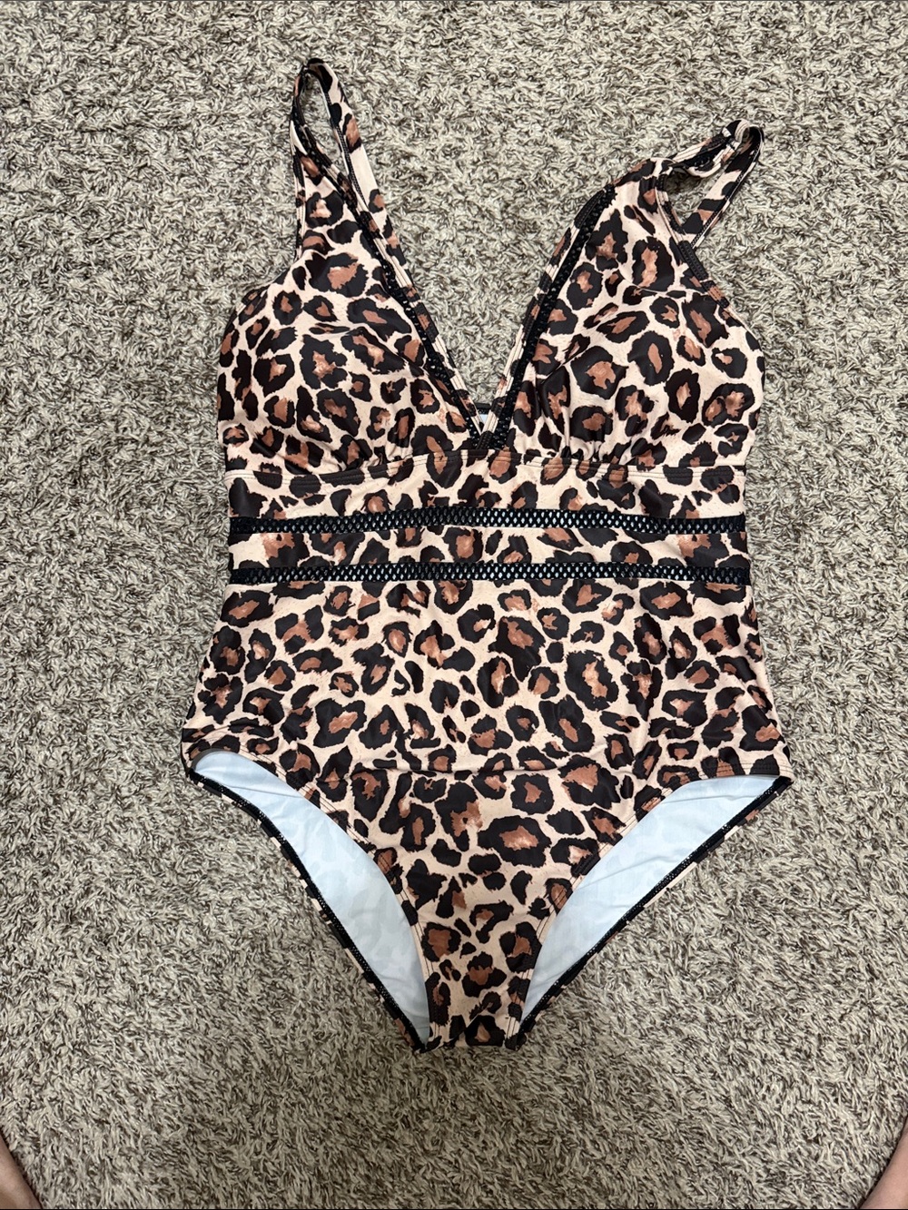 Leopard Print V-Neck One-Piece Swimsuit - Brown
